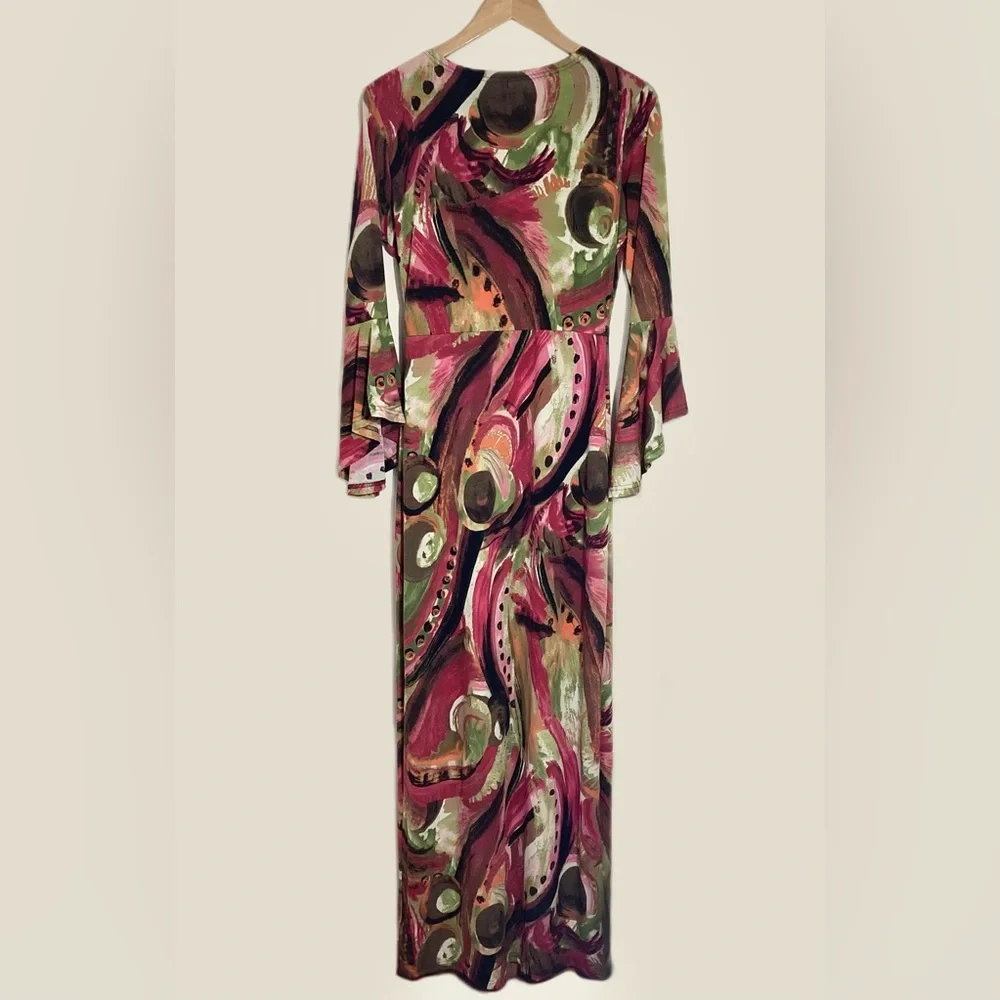 Long Tall Sally LTS Faux Wrap Maxi Dress UK 12 US 8 Abstract Bold Phoebe Buffay - Picture 7 of 15